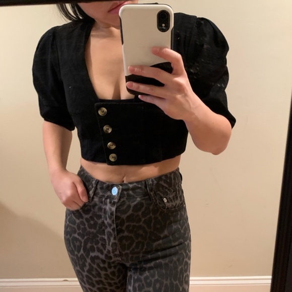 ASOS DESIGN Black Denim Crop Top - Picture 5 of 6